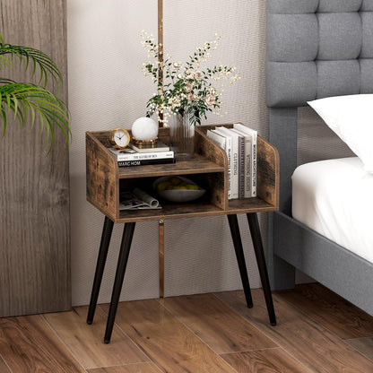 2-Tier Mid Century Modern Nightstand with Open Shelves