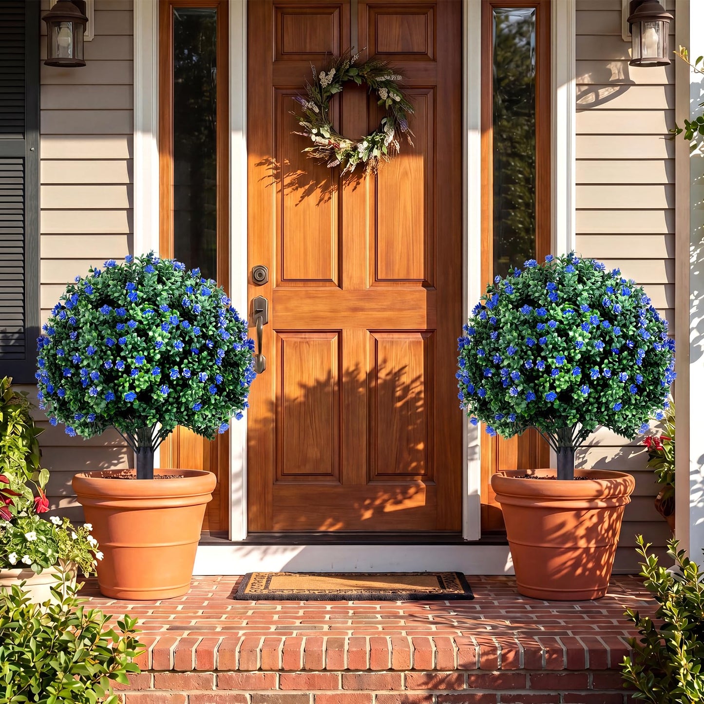 Set of 2 Artificial Topiary Ball Trees, Faux Shrub Bushes with Ground Spikes