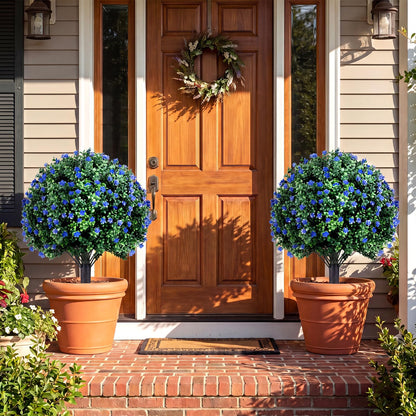 Set of 2 Artificial Topiary Ball Trees, Faux Shrub Bushes with Ground Spikes