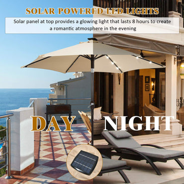 18 Solar Powered LED Lights Patio Umbrella with Tilt and Crank Handle