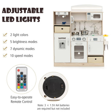 Kids Kitchen Playset with Adjustable LED Lights and Removable Shelves