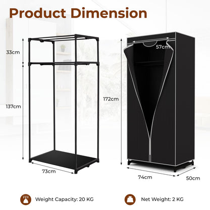 Portable Single Clothes Closet with Hanging Rail