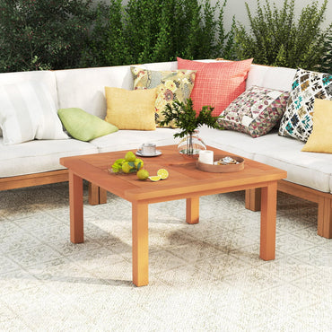 Patio Coffee Table with Umbrella Hole Outdoor Solid Wood End Table