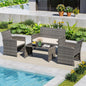 4 Piece Patio Conversation Set Rattan Chair Loveseat and Table Set with Seat Cushions