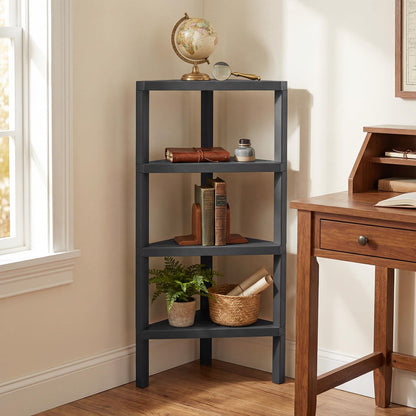 4-Tier Corner Shelf Stand with Open Slatted Shelves