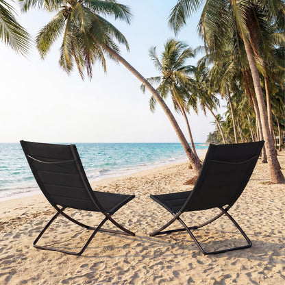 Folding Deck Chairs Set of 2, Outdoor Sling Chair Seaside Sun Lounger