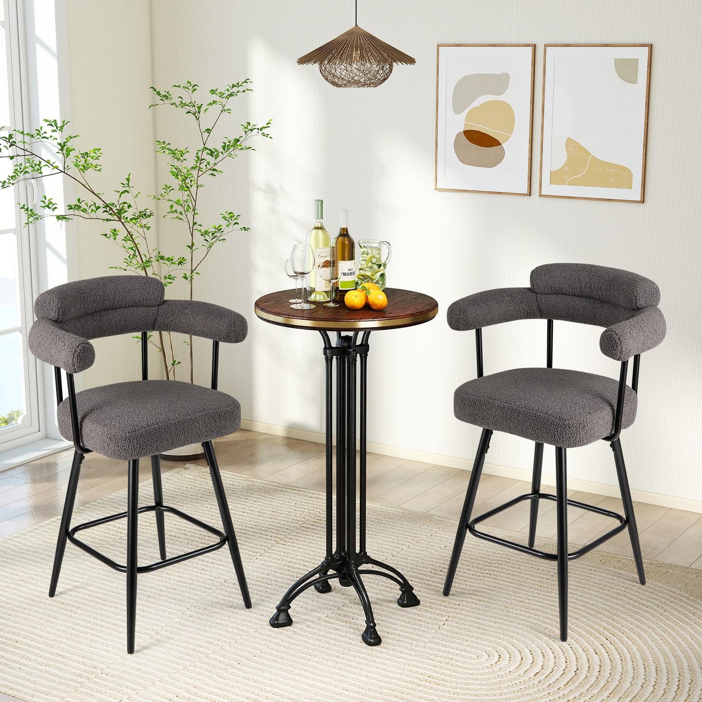 Swivel Bar Stool Set of 2 Counter Height Chairs with Curved Back