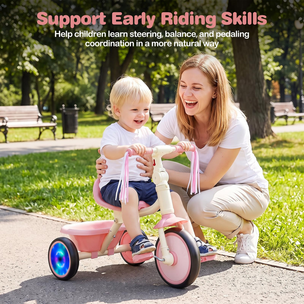 Kids Tricycle, Foldable Toddler Trike with Lighting Wheels