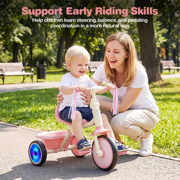 Kids Tricycle, Foldable Toddler Trike with Lighting Wheels