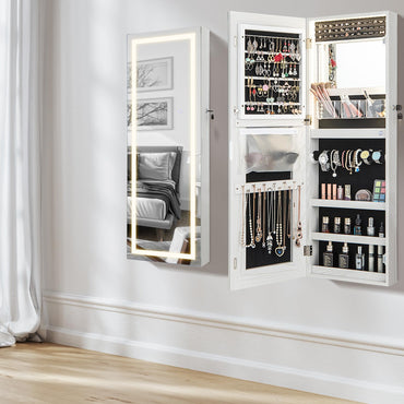 108cm Lockable Jewelry Mirror Cabinet with 3-Color LED Lights