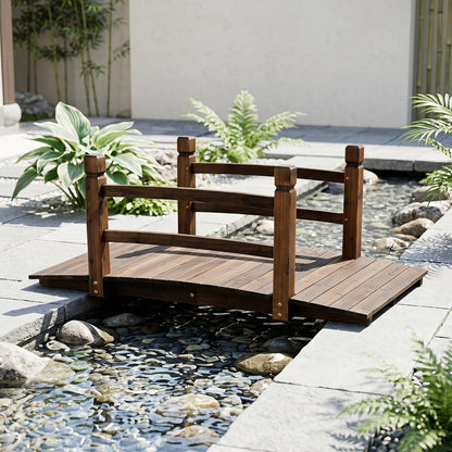 1.25M Wooden Garden Bridge, Decorative Pond Bridges with Safety Railings