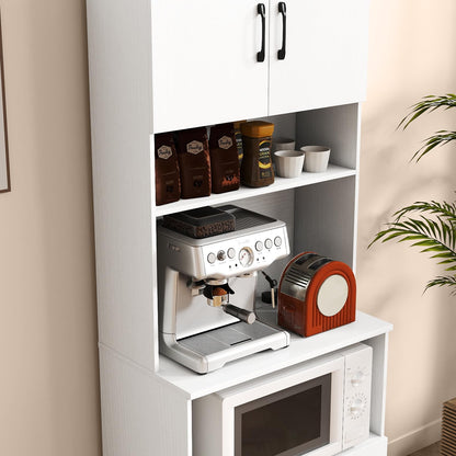 Pantry Cabinet with Power Outlets Freestanding Narrow Kitchen Hutch with 4 Doors