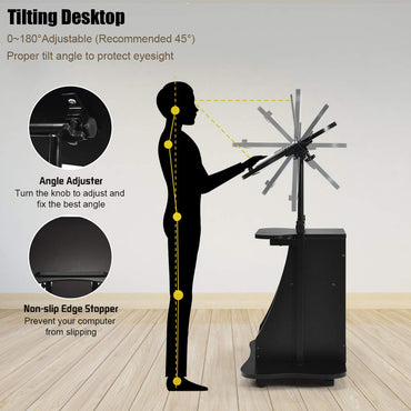 Movable Laptop Table, Height Adjustable Computer Workstation with Storage Cabinet & Rolling Casters