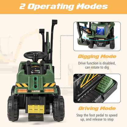 Kids Ride On Excavator with Rotating Seat and Underneath Storage
