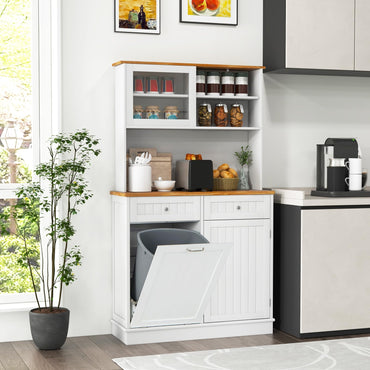 GiantexUK Tilt Out Trash Bin Cabinet, Wooden Tall Kitchen Cupboard