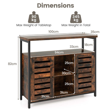 Sideboard Storage Cabinet with Slatted Door and 3 Adjustable Shelves