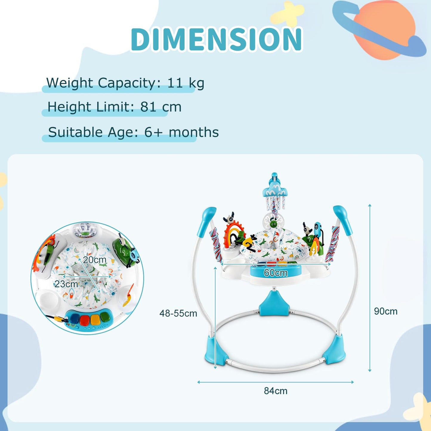 Baby Activity Center Baby Jumper and Bouncer with 6 Interactive Toys for Babies Age 6 Months +