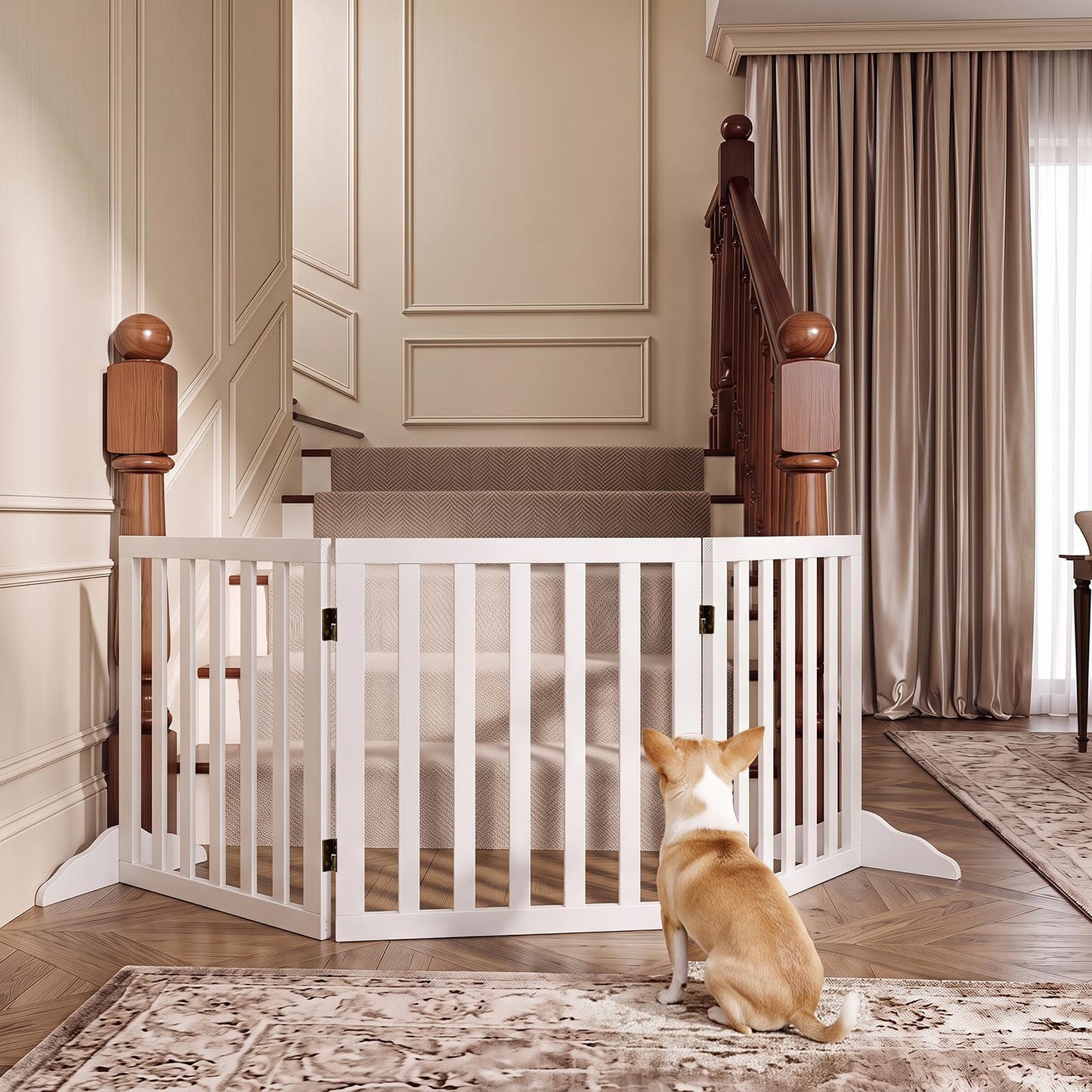 3-Panel Foldable Pet Fence with Support Feet and Flexible 2-Way Hinges