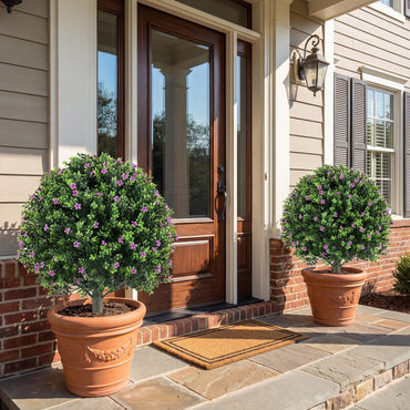 Indoor Outdoor Sun-proof Fake Floral Greenery Topiary Plants（Purple Flowers）