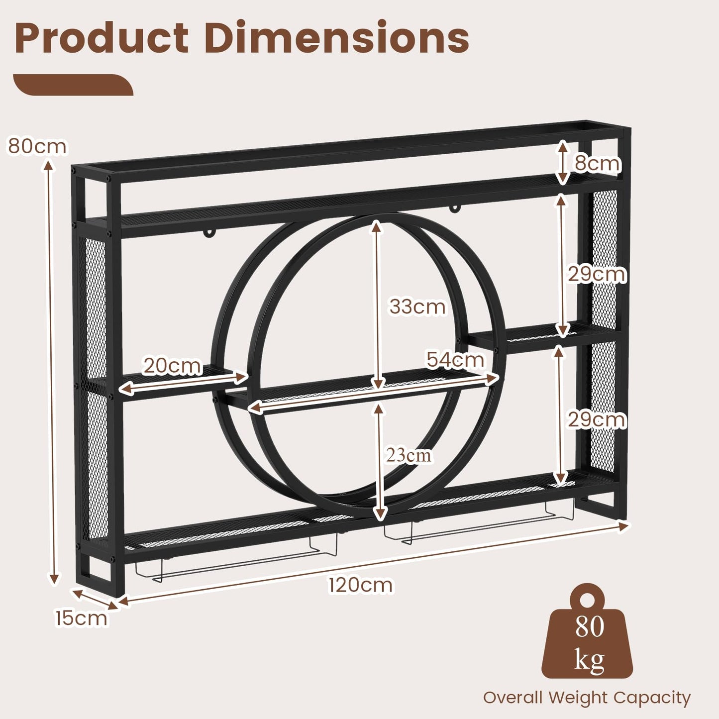 Wall Mounted Wine Rack, 5-Tier Hanging Bar Shelves with Glass Holder