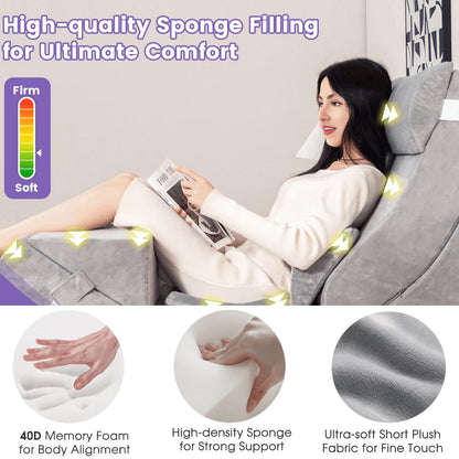 7 PCS Adjustable Support Pillow Set Bed Wedge Pillows with Memory Foam