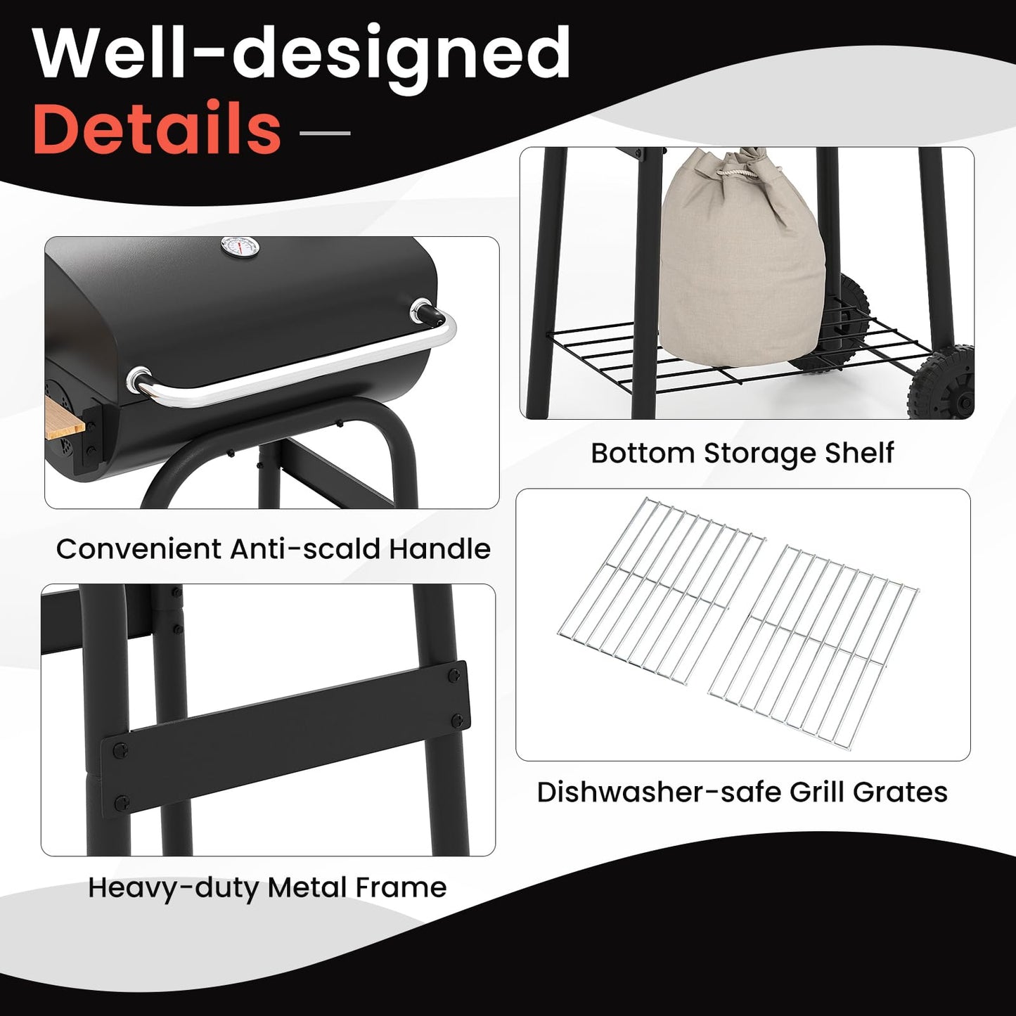 Outdoor Portable Barbecue Grill with Foldable Side Table