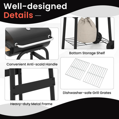 Outdoor Portable Barbecue Grill with Foldable Side Table