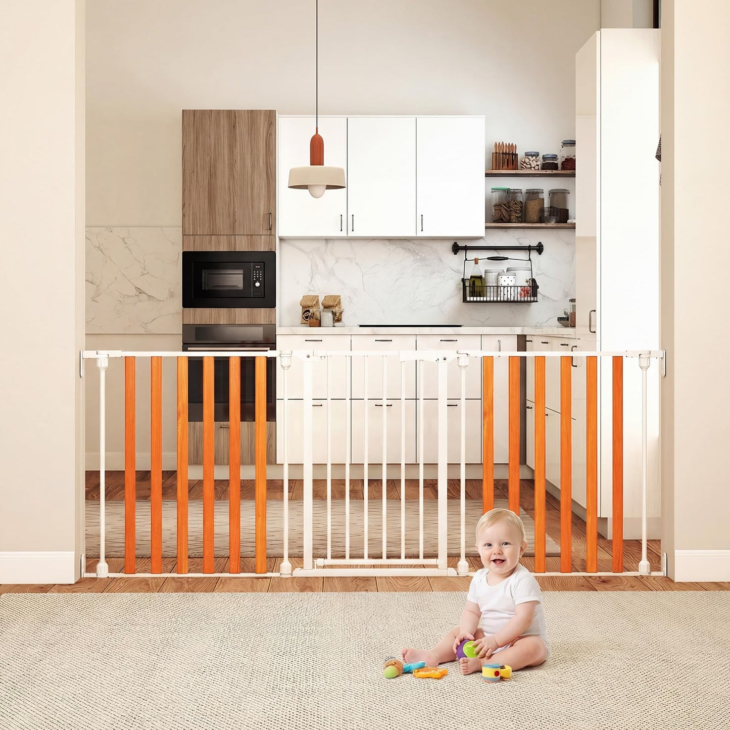 Pressure Baby Gate with One-hand Opening, 2-Way Door Swing, Freestanding Dog Stair Gates Pet Safety Fence
