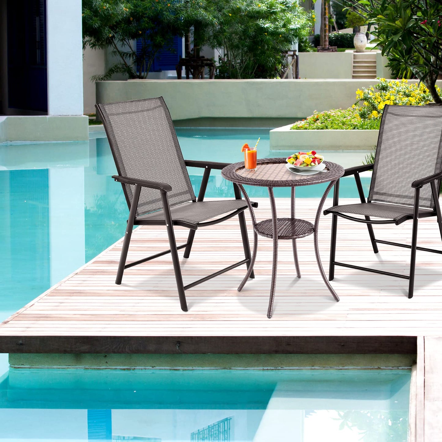 Patio Bistro Table with Tempered Glass Top and Storage Shelf
