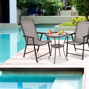 Patio Bistro Table with Tempered Glass Top and Storage Shelf