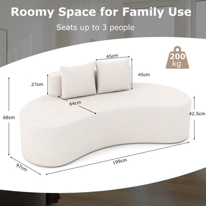 Upholstered Curved Sofa with 2 Cozy Pillows and Low Backrest