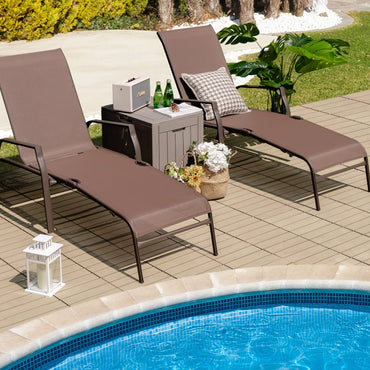 5 Positions Adjustable Stackable Folding Deck Reclining Chair Set of 2