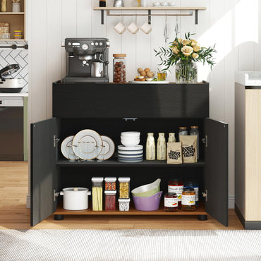Storage Cabinet, 2 Door Buffet Sideboard with Push-to-Open Design, Drawer & 2 Anti-tipping Devices