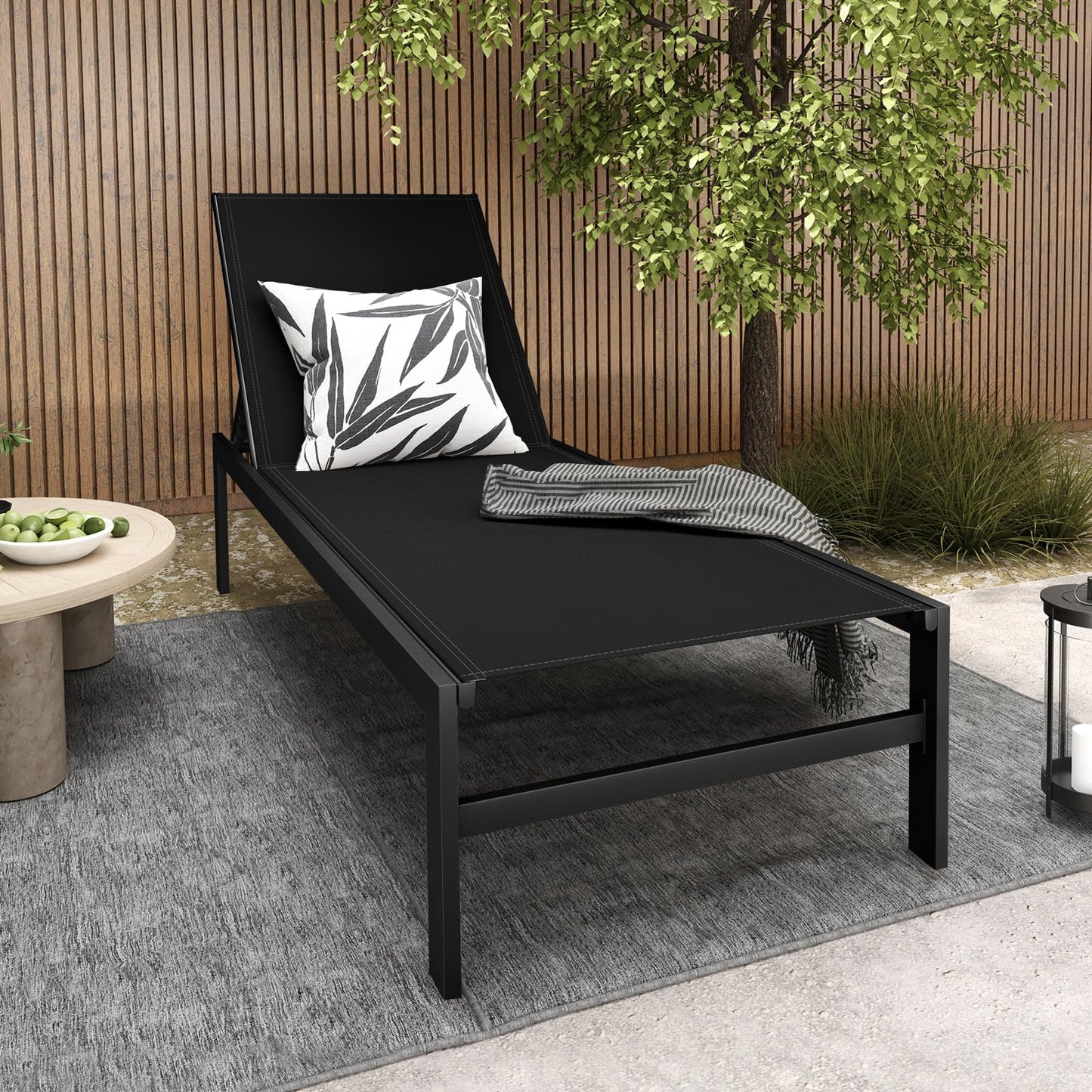 6-Level Adjustable Patio Chaise Lounge Recliner Flat Deck Sunbed