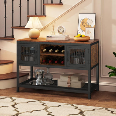 Kitchen Buffet Sideboard, Wooden Storage Cabinet with 2 Metal Mesh Doors