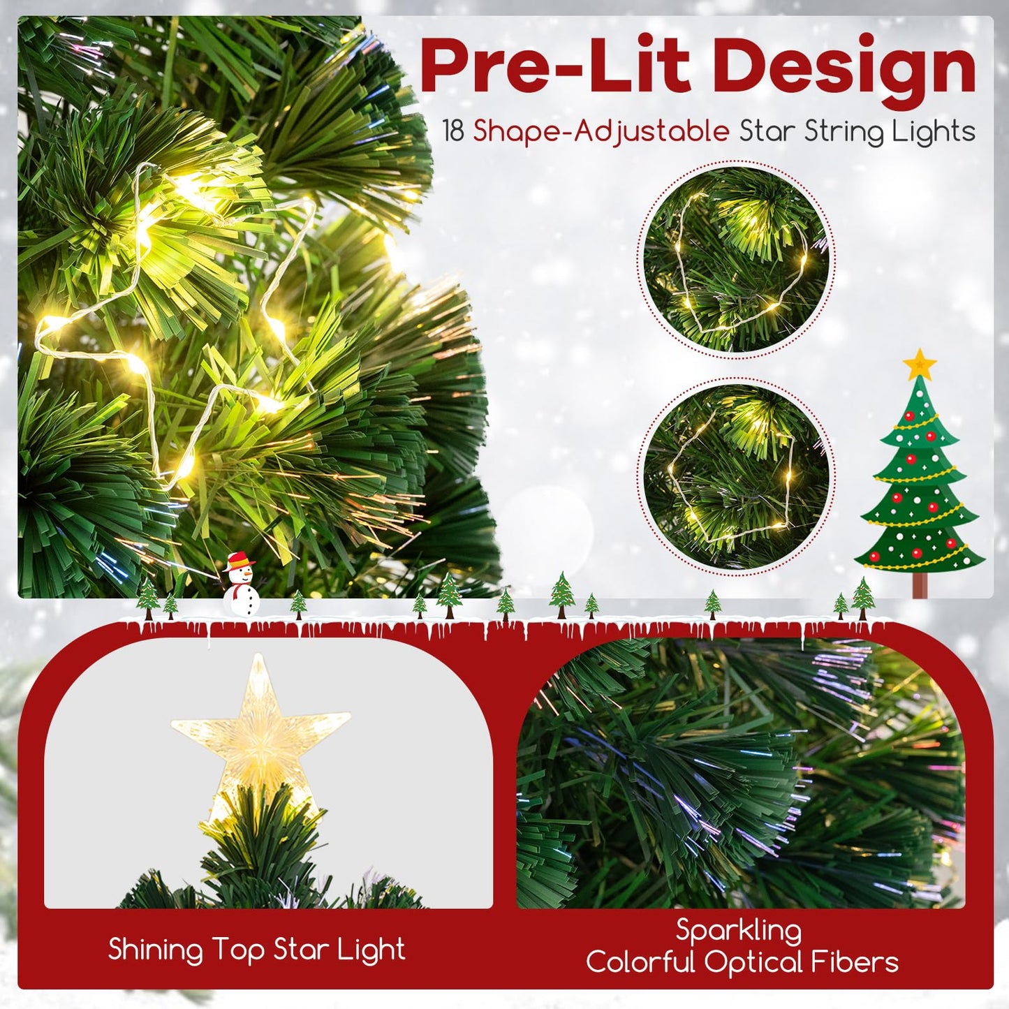Optical Fiber Christmas Tree Pre-Lit Artificial Xmas Tree