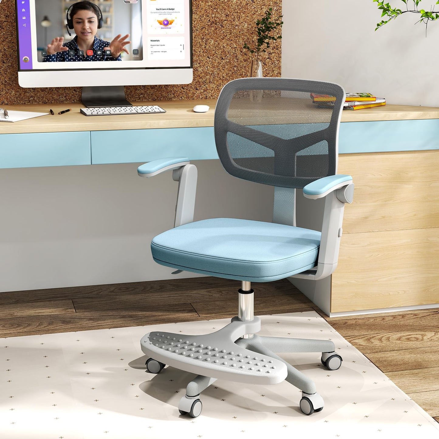 Kids Desk Chair Children Study Chair with Adjustable Height Armrest and Footrest