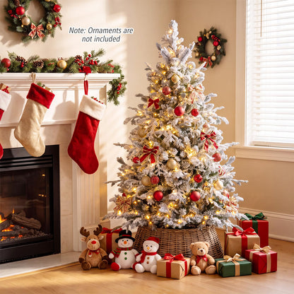 5/6FT Pre-lit Artificial Christmas Tree, Snow Flocked Full Xmas Tree