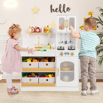 Kids Kitchen Playset Toy Play Kitchen with 4 Fabric Drawers for 3+ Years Old