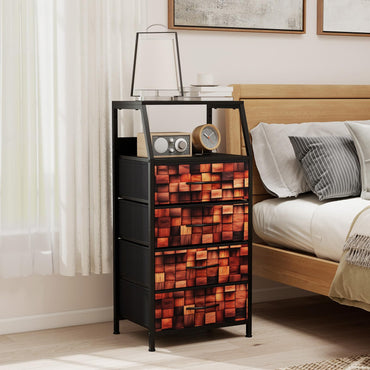 Industrial Nightstand Tall Dresser with 4 Fabric Drawers