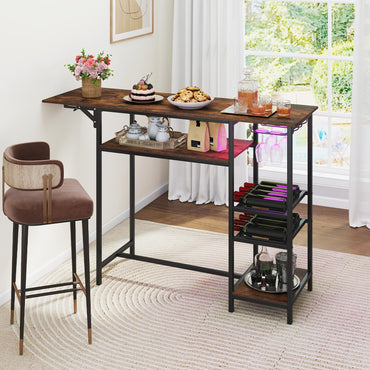 Rectangular Bar Table with RGB LED Lights, Foldable Top & Remote