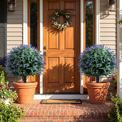 Set of 2 Artificial Topiary Ball Trees, Faux Shrub Bushes with Ground Spikes