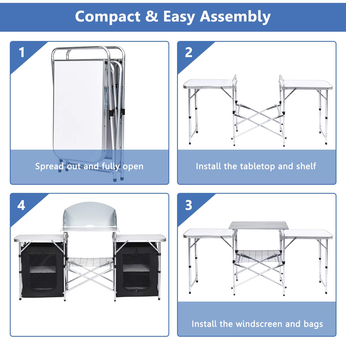 Folding Camping Table with Windshield and Carrying Bag