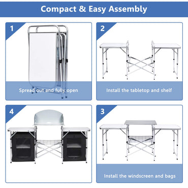 Folding Camping Table with Windshield and Carrying Bag
