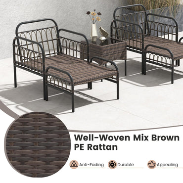 5PCS Rattan Garden Furniture Set for Balcony Yard Poolside