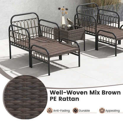 5PCS Rattan Garden Furniture Set for Balcony Yard Poolside
