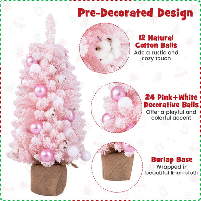 90 CM Artificial Mini Christmas Tree with 12 Natural Cotton Balls