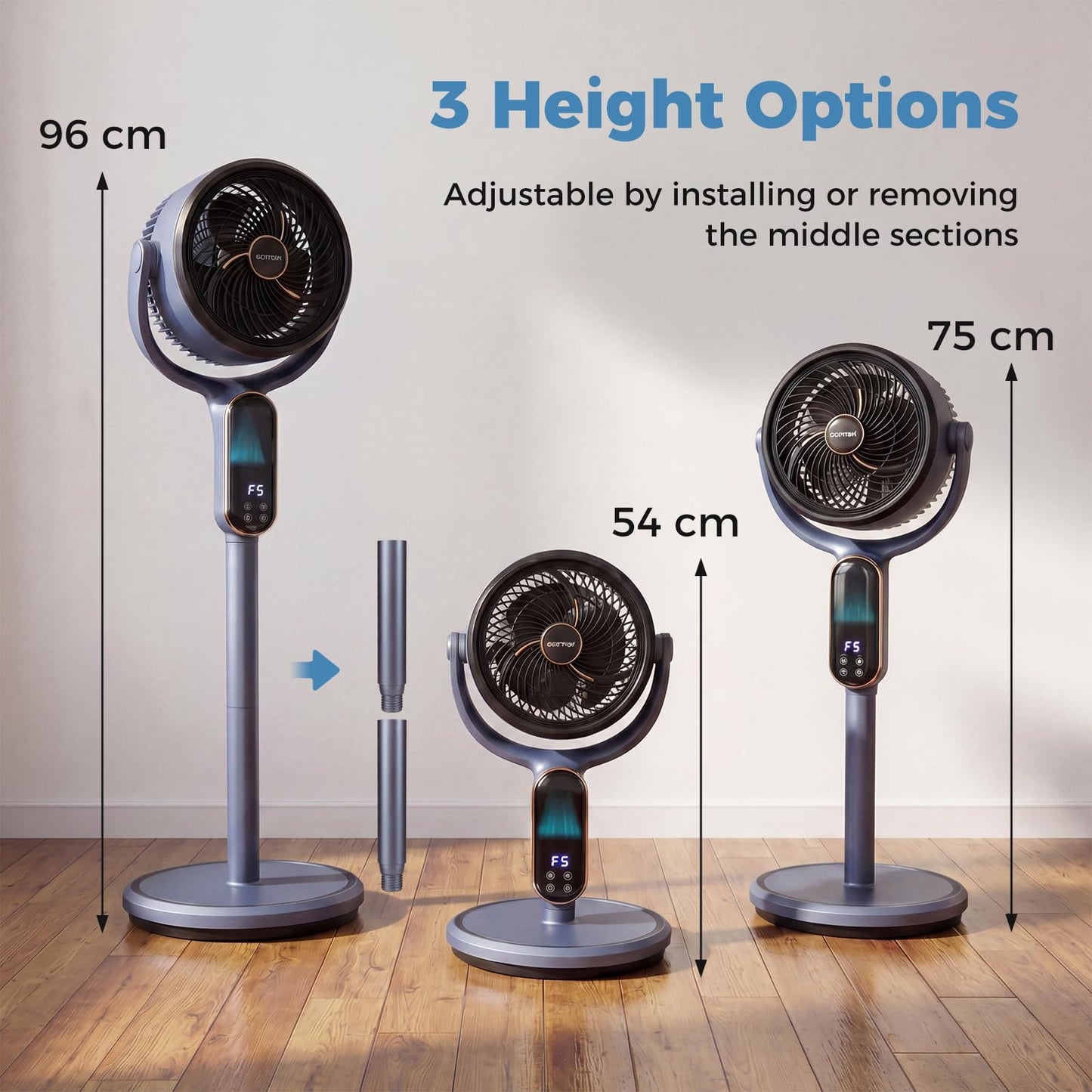 Oscillating Pedestal Fan, Height Adjustable Standing Fan with 8 Speeds