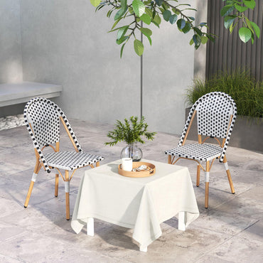 GiantexUK Rattan Outdoor Set of 2 Metal Frame Garden Chairs with Backrest & Adjustable Foot Pads