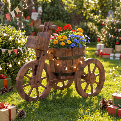 Wooden Wagon Planter, Tricycle Garden Planter with Drainage Hole